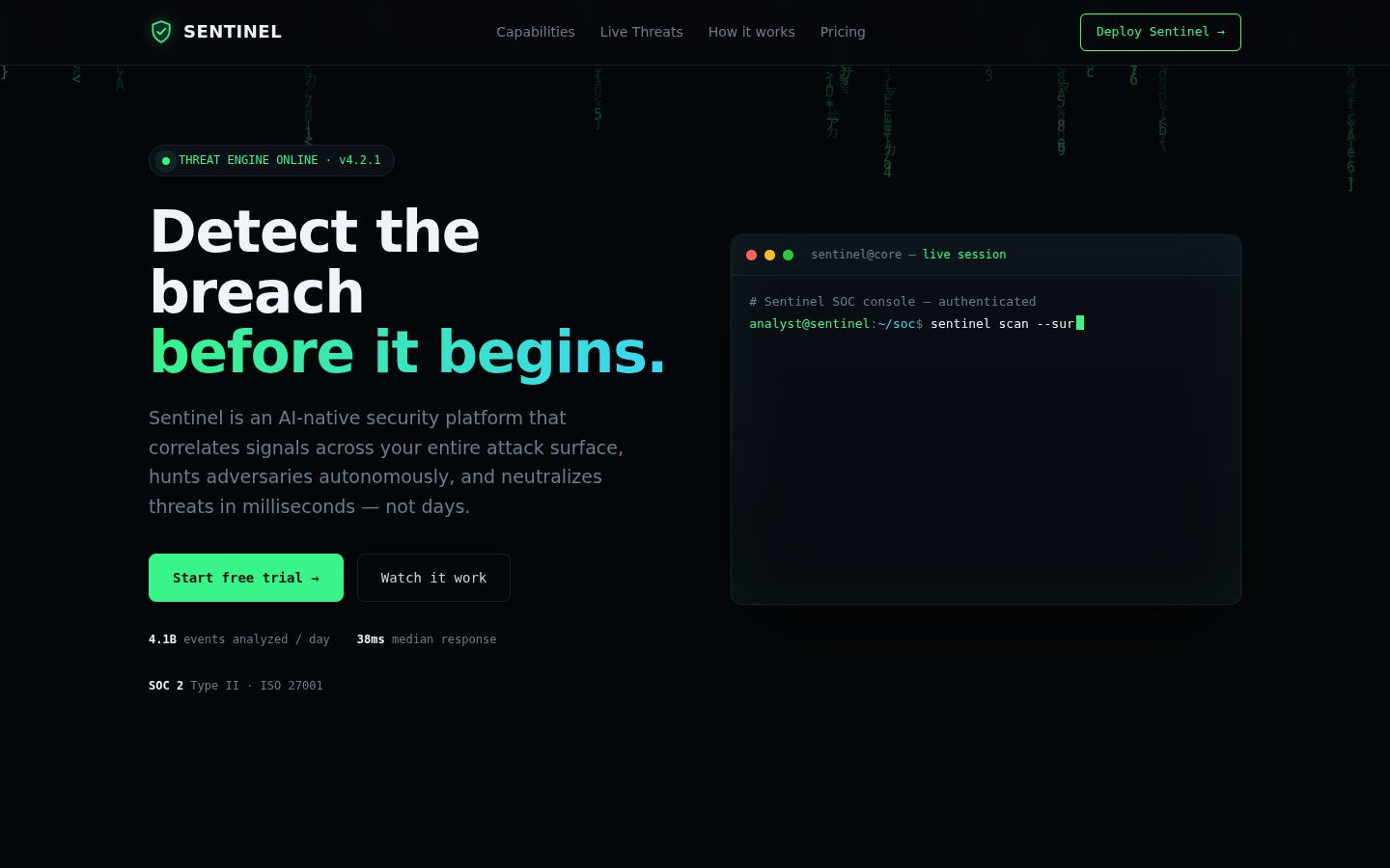 Sentinel — Cybersecurity SaaS Template