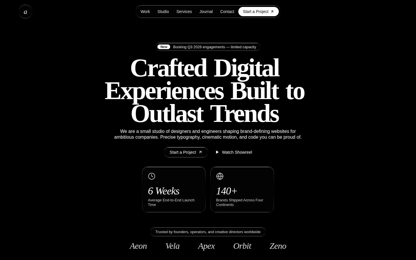 Studio — agency landing (Hero + Capabilities)