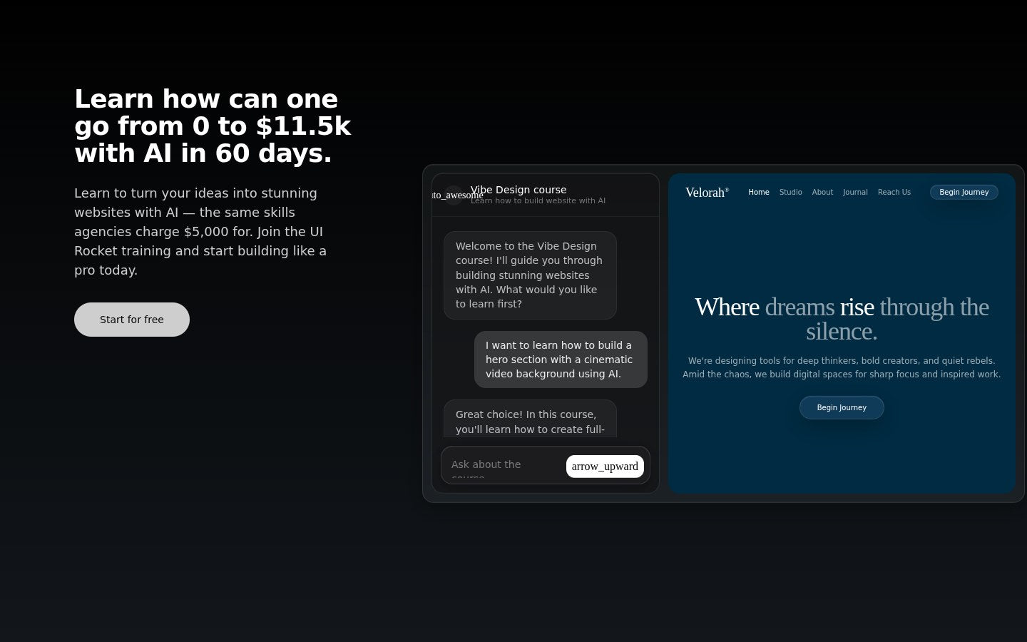 Velorah — CTA with a parallax dashboard mock